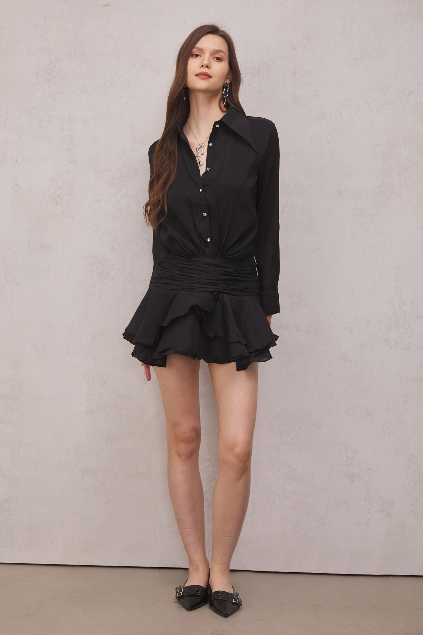 Brinley Pileli Volanlı Mini Elbise