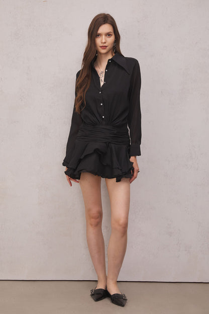 Brinley Pileli Volanlı Mini Elbise