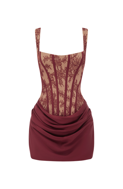 Cornelia Mini Elbise - Bordo