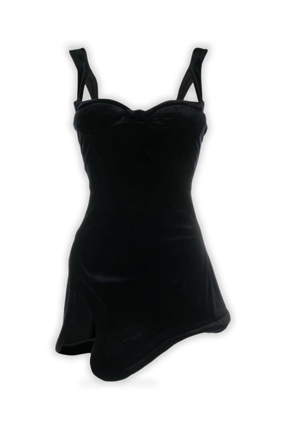 Camille Kalp Yaka Asimetrik Mini Elbise