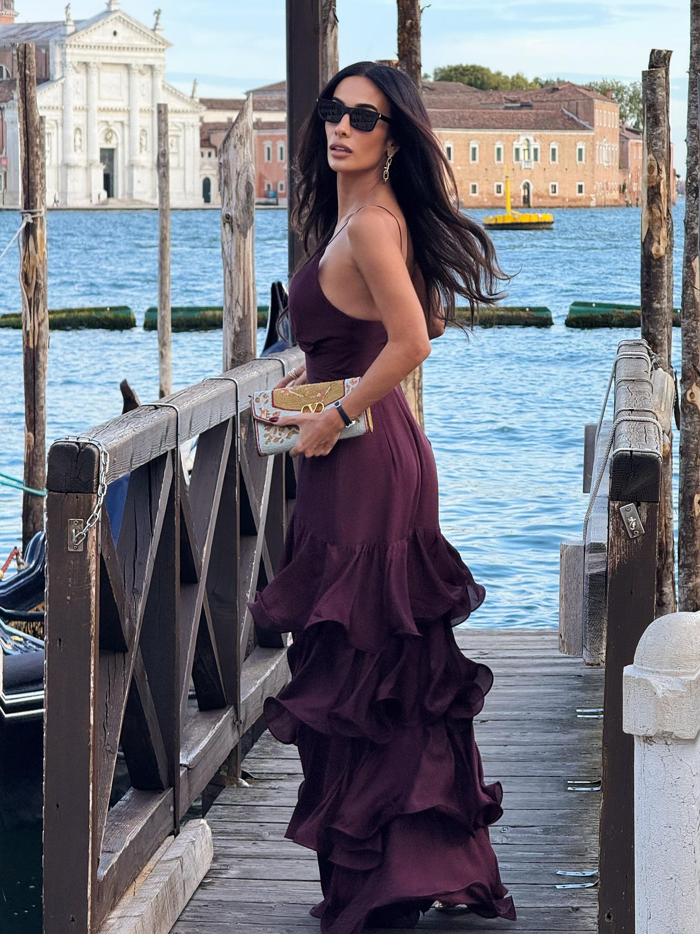 Zarif Bordo Kat Kat Maxi Elbise