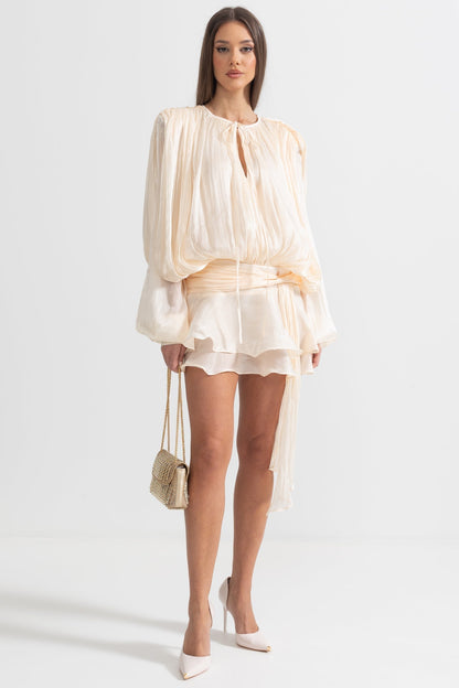 Seraphina Drapeli Fırfır Detaylı Mini Elbise