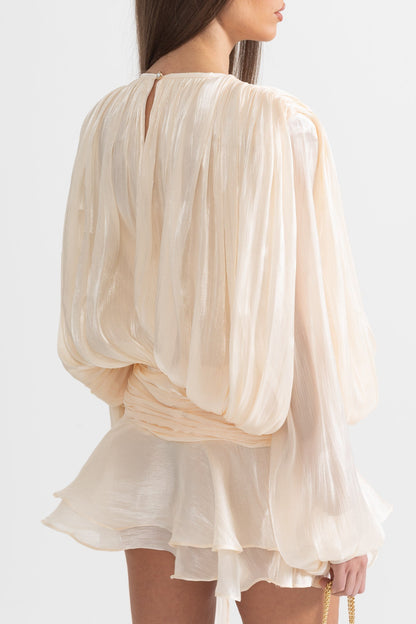 Seraphina Drapeli Fırfır Detaylı Mini Elbise