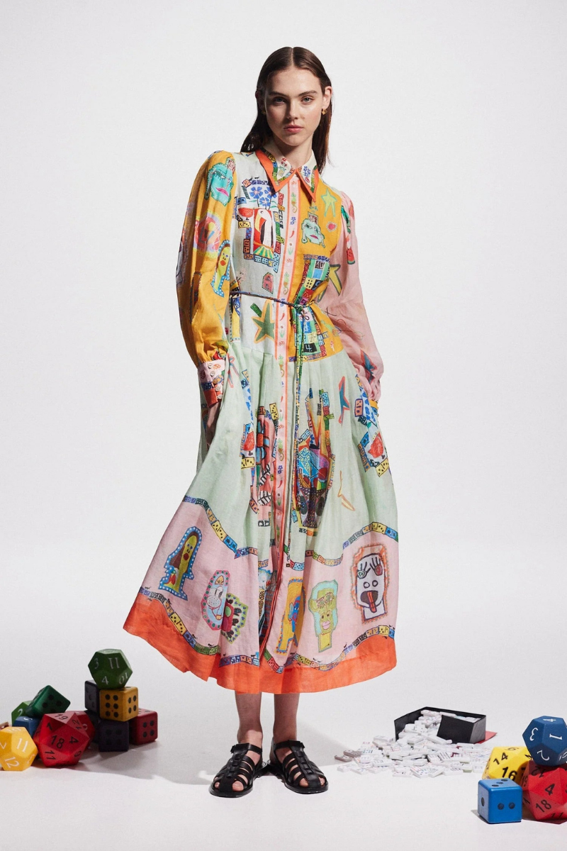 Danielle Balon Kol Patchwork Maxi Elbise