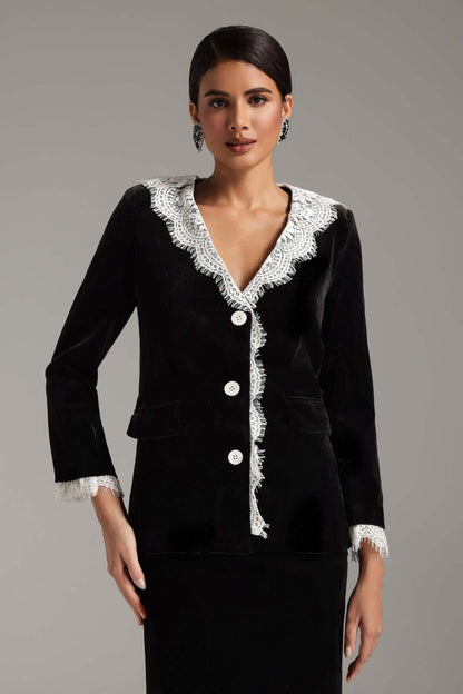 Dlasa Dantel Detaylı Yama İşlemeli Ceket
