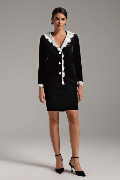 Dlasa Dantel Detaylı Yama İşlemeli Ceket