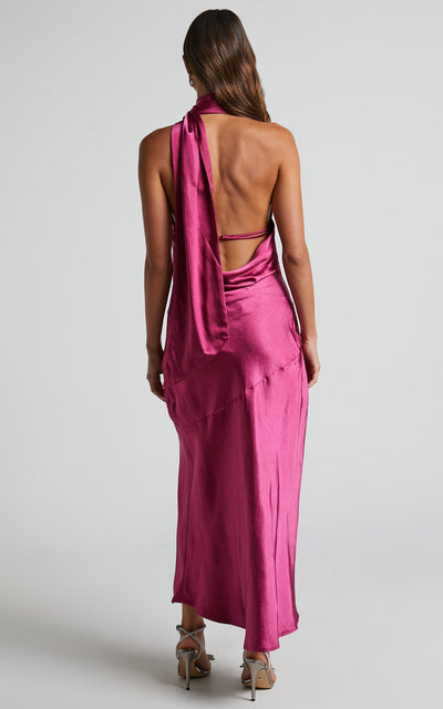 Nad Cowl Halter Yaka Saten Midi Elbise
