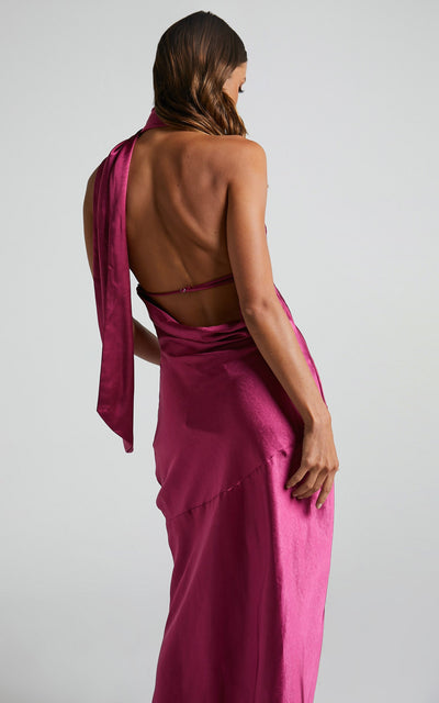 Nad Cowl Halter Yaka Saten Midi Elbise