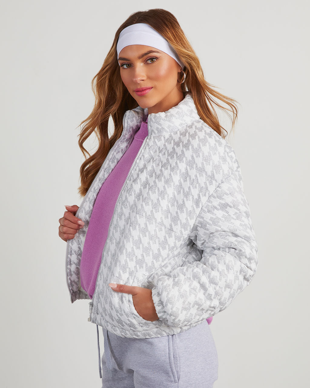 Blaine Glitter Houndstooth Puffer Jacket
