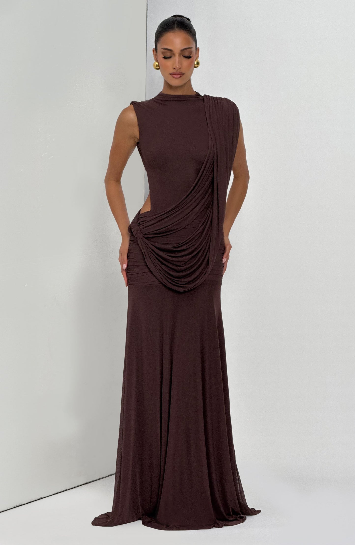 Noelle Maxi Elbise - Mürdüm Kahvesi