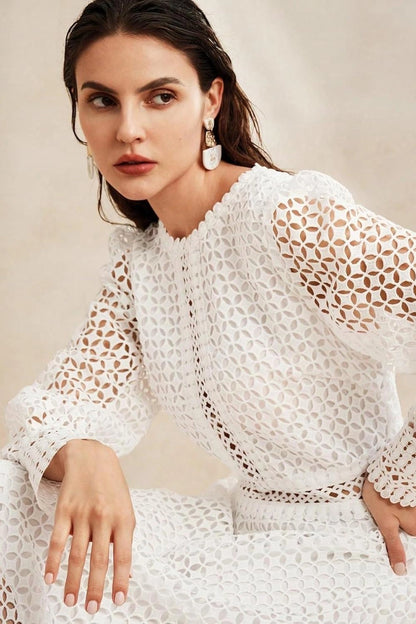 Solid Lace Lantern Midi Elbise