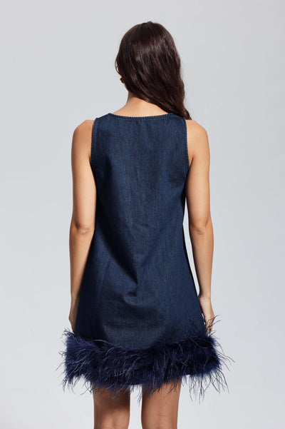 Kerrie Tüy Detaylı Kolsuz Denim Mini Elbise