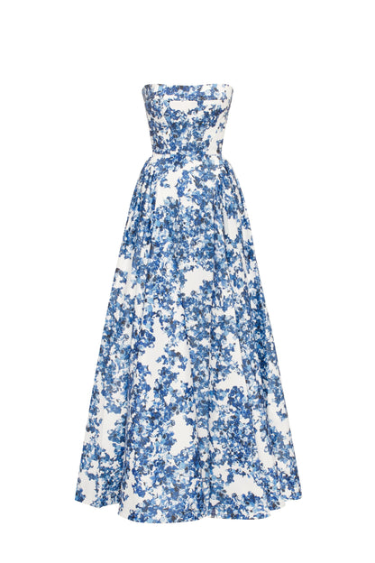 Ethereal Blossom Strapless Maxi Elbise
