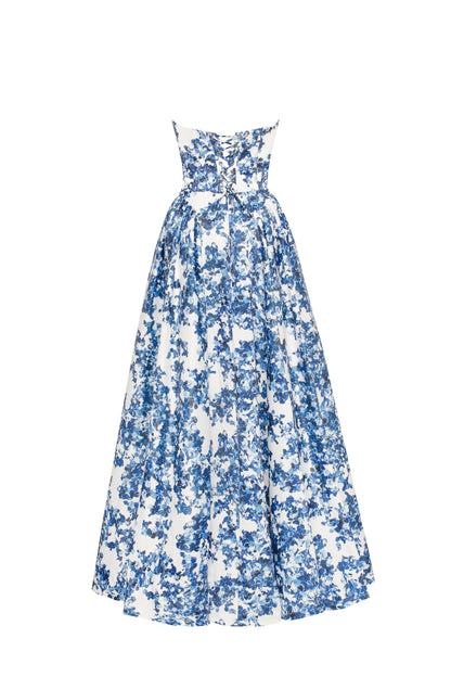 Ethereal Blossom Strapless Maxi Elbise