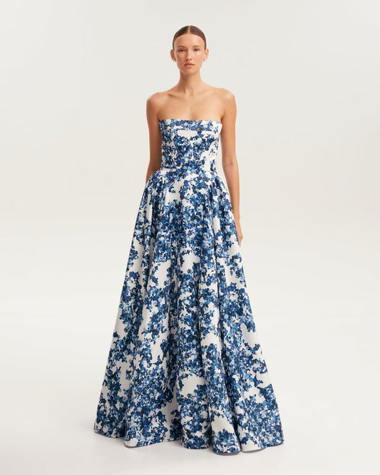 Ethereal Blossom Strapless Maxi Elbise