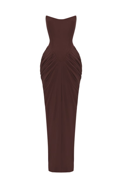 Noura Maxi Elbise – Mürdüm Kahve