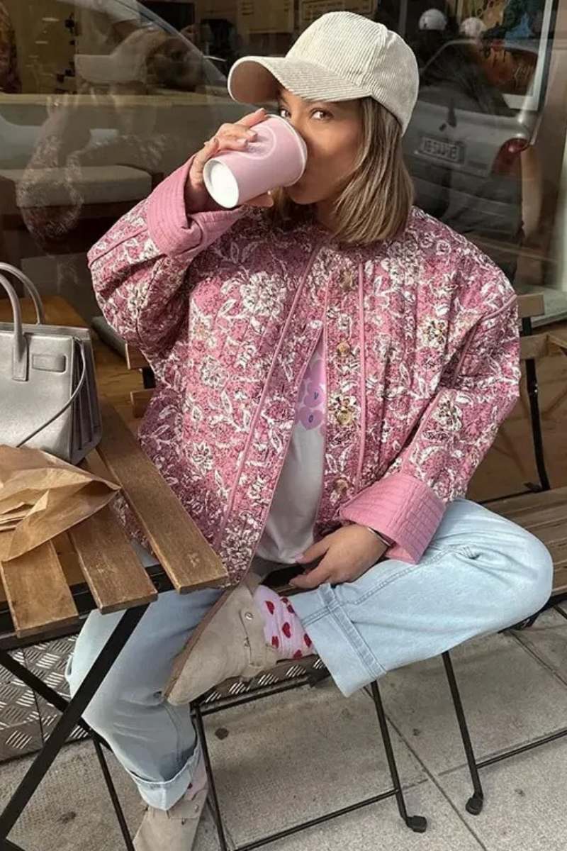 Çiçekli Kapitone Vintage Ceket