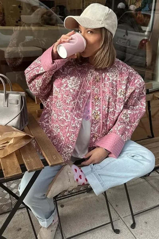 Çiçekli Kapitone Vintage Ceket