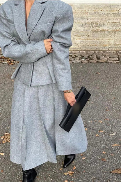 Georgia Yaka Blazer Midi Etek Takım