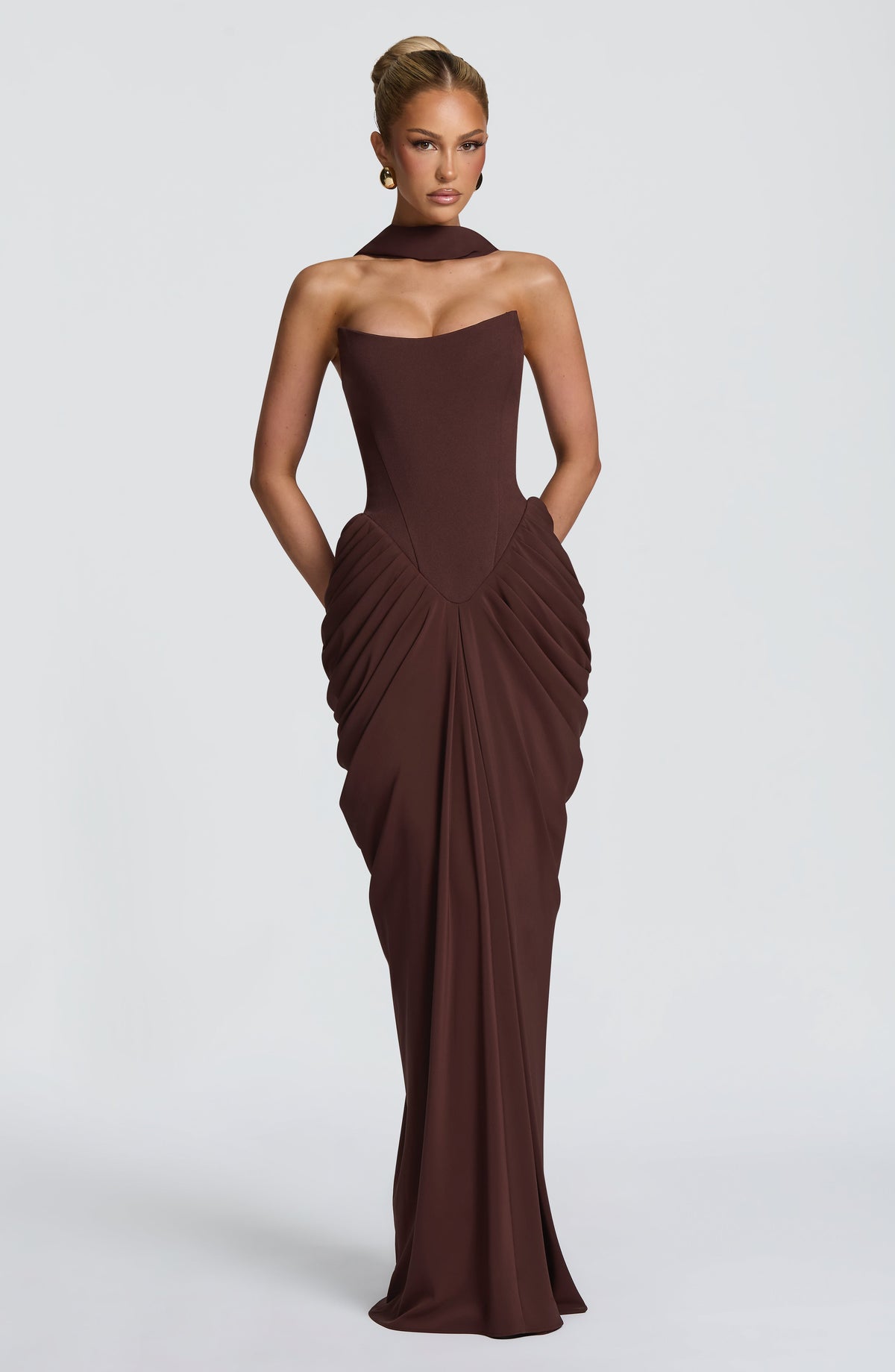 Noura Maxi Elbise – Mürdüm Kahve