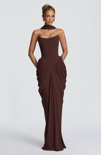 Noura Maxi Elbise – Mürdüm Kahve