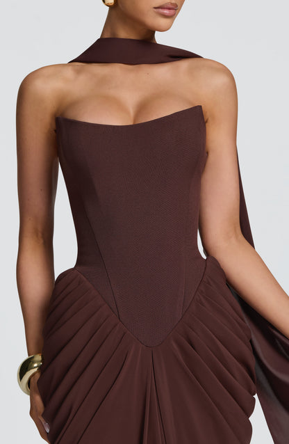 Noura Maxi Elbise – Mürdüm Kahve