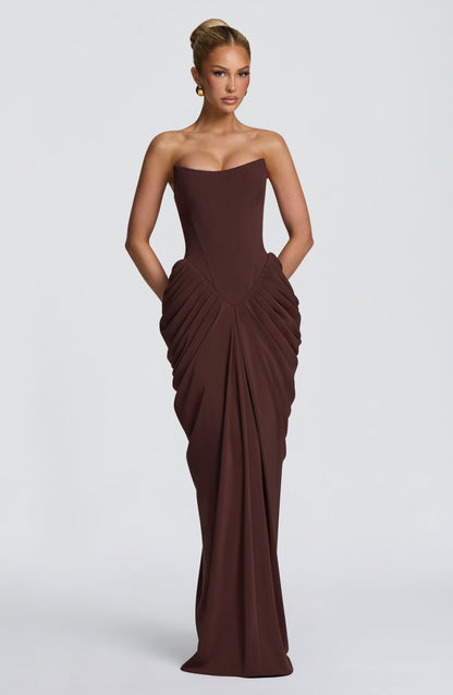 Noura Maxi Elbise – Mürdüm Kahve