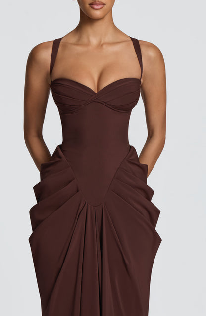 Lucille Maxi Elbise – Mürdüm Kahve