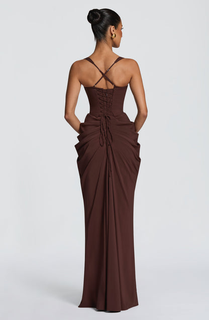 Lucille Maxi Elbise – Mürdüm Kahve