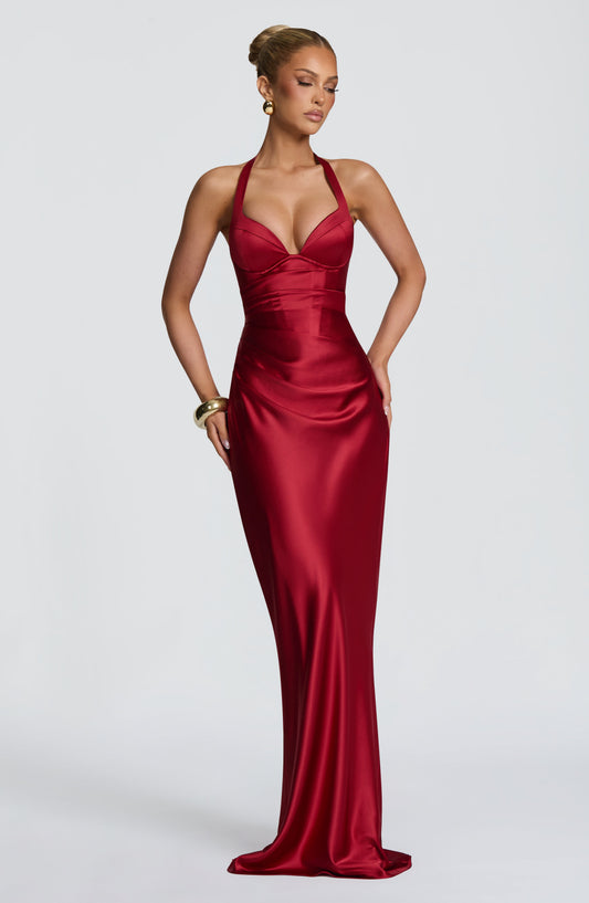 Ophelia Maxi Elbise – Koyu Kırmızı