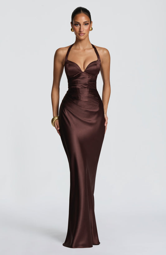 Ophelia Maxi Elbise – Mürdüm Kahve