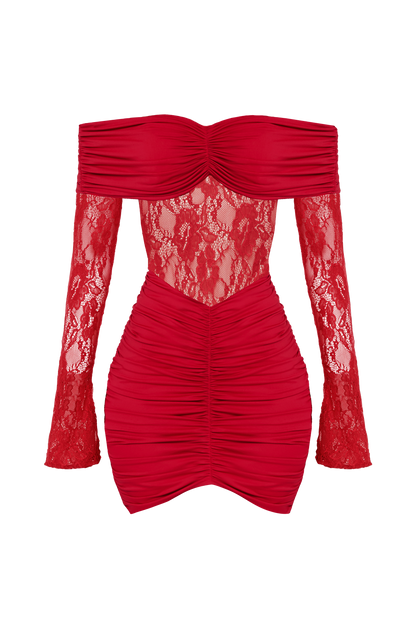 Sauline Mini Elbise - Kırmızı