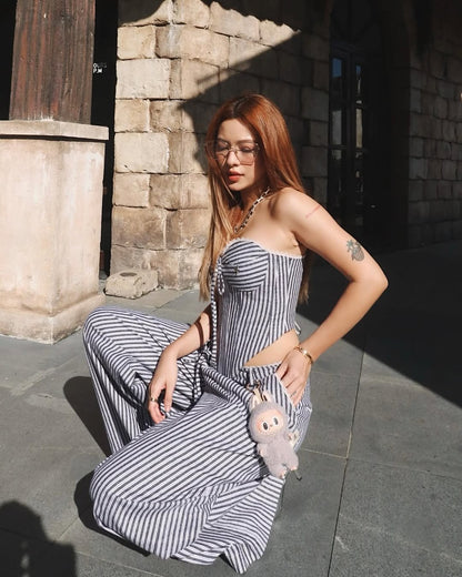 Liniria Çizgili Büstiyer & Pantolon Takım