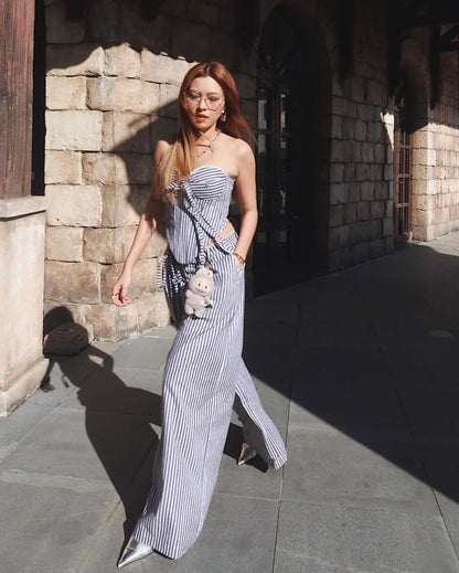 Liniria Çizgili Büstiyer & Pantolon Takım