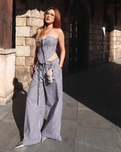 Liniria Çizgili Büstiyer & Pantolon Takım