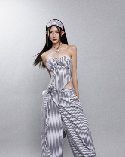 Liniria Çizgili Büstiyer & Pantolon Takım