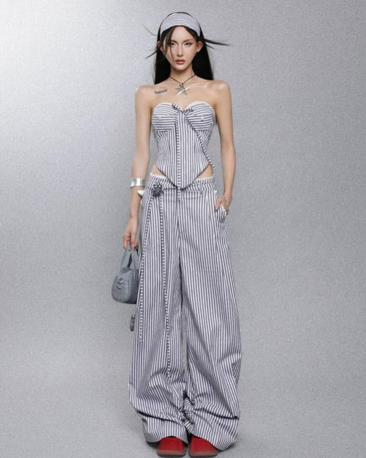 Liniria Çizgili Büstiyer & Pantolon Takım