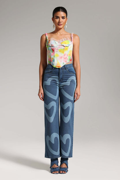 Serafe Kalp Desenli Kot Pantolon