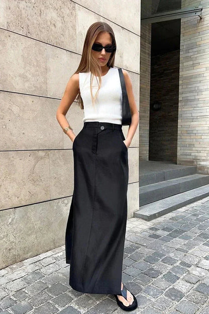 Elora Yüksek Bel Yırtmaçlı Maxi Etek