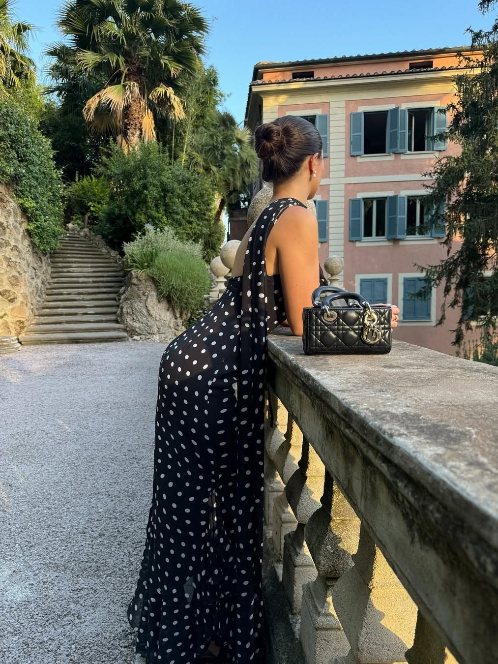 Puantiyeli Fırfırlı Maxi Elbise