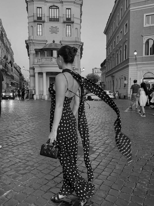 Puantiyeli Fırfırlı Maxi Elbise