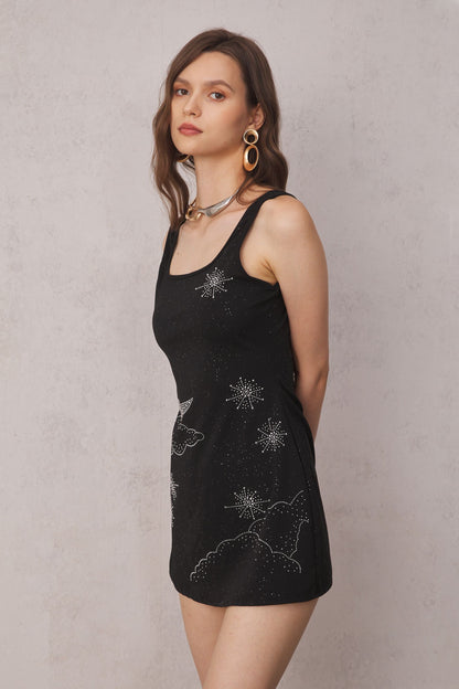 Sylvia Strass Süslemeli Gökyüzü Mini Elbise