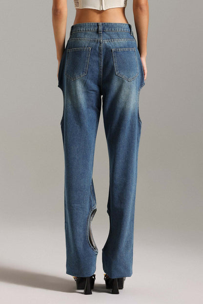 Tesare Kesik Detaylı Jean Pantolon