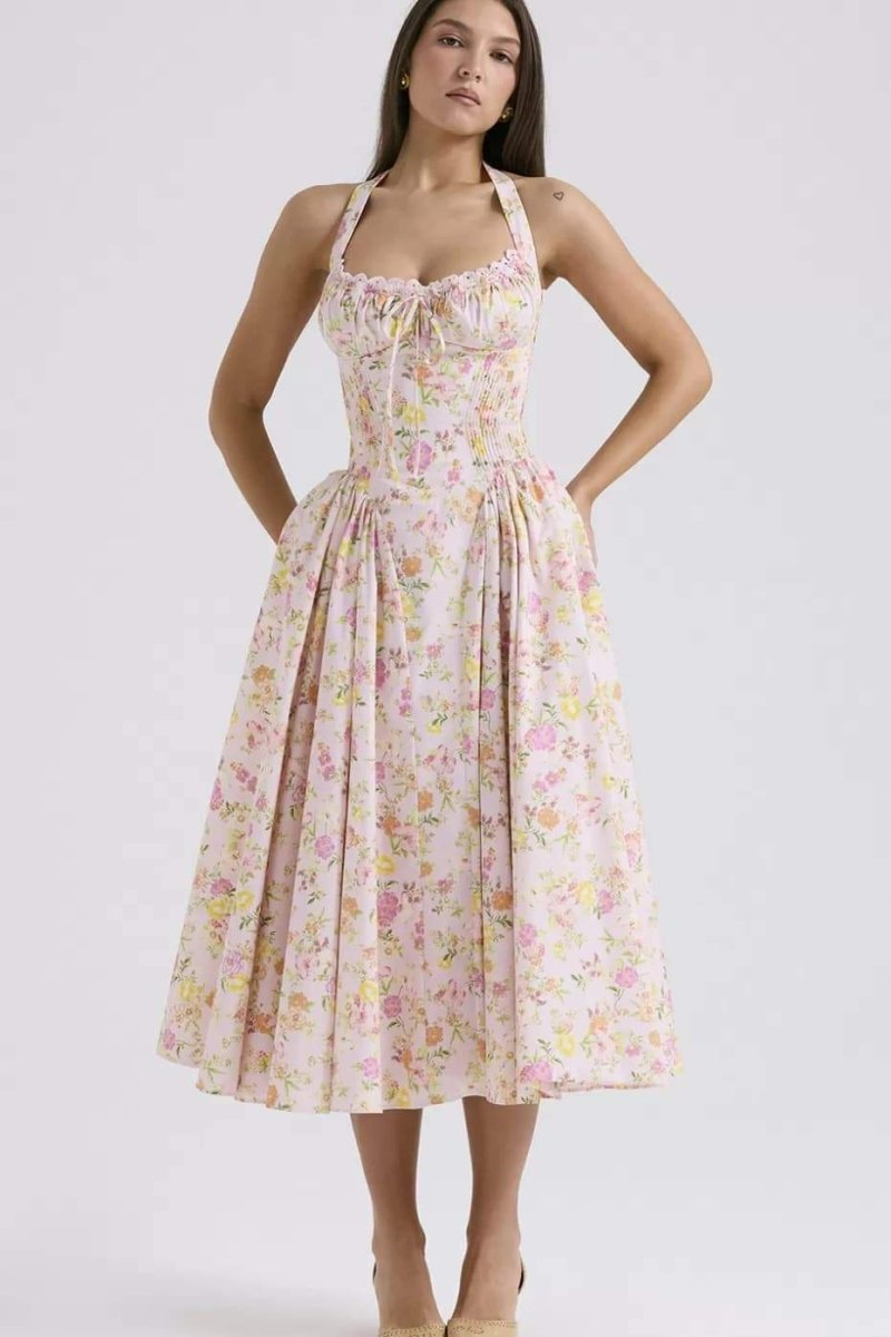 Abigail Halter Yaka Korse Midi Elbise