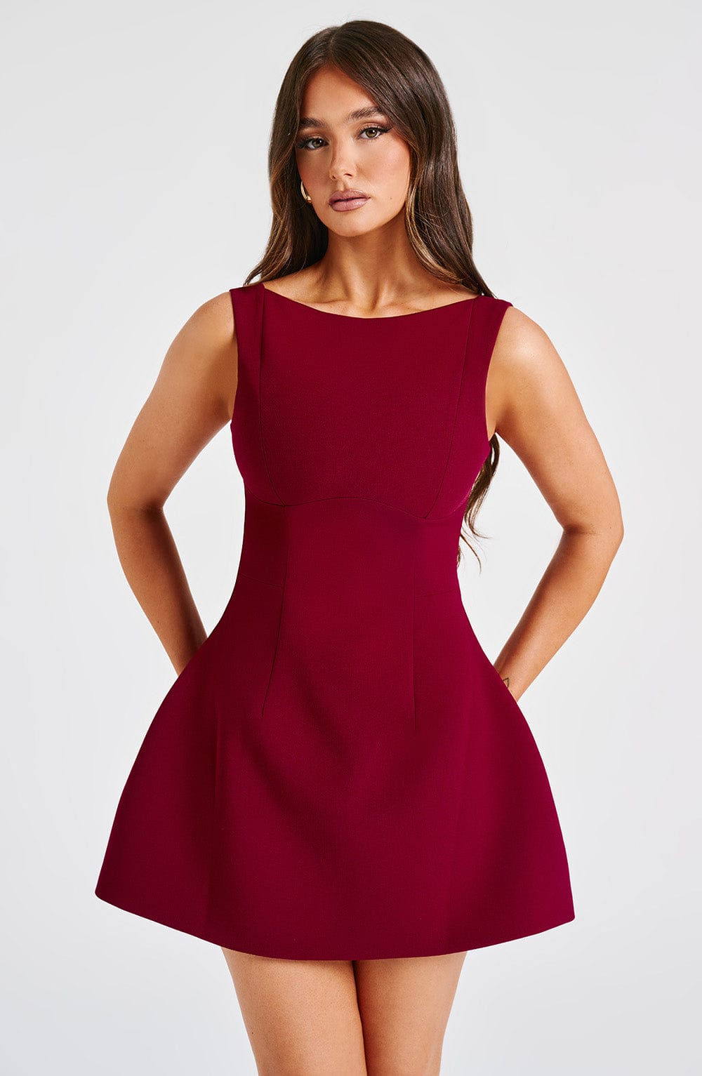 Alana Mini Elbise – Şarap Bordosu