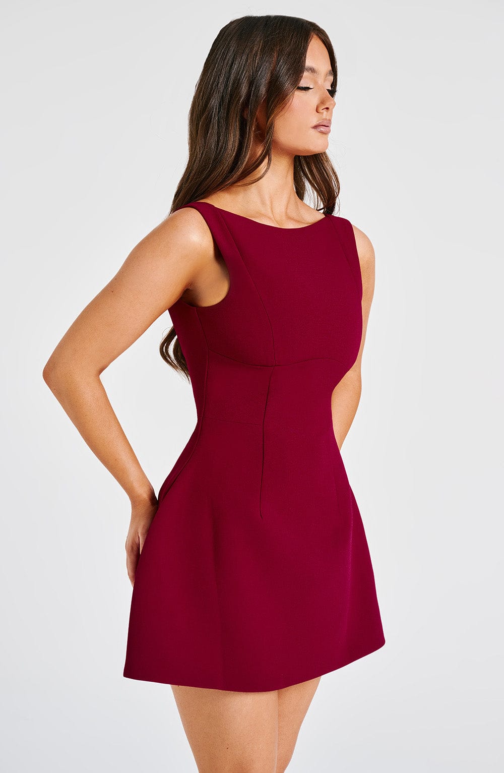 Alana Mini Elbise – Şarap Bordosu