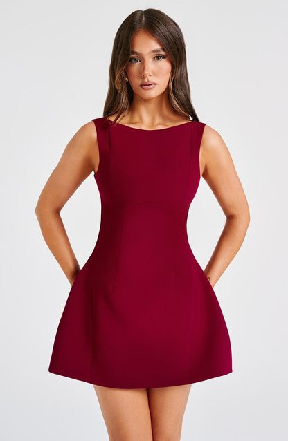 Alana Mini Elbise – Şarap Bordosu