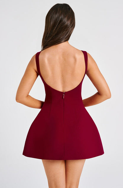 Alana Mini Elbise – Şarap Bordosu