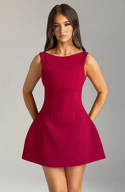 Alana Mini Elbise – Şarap Bordosu