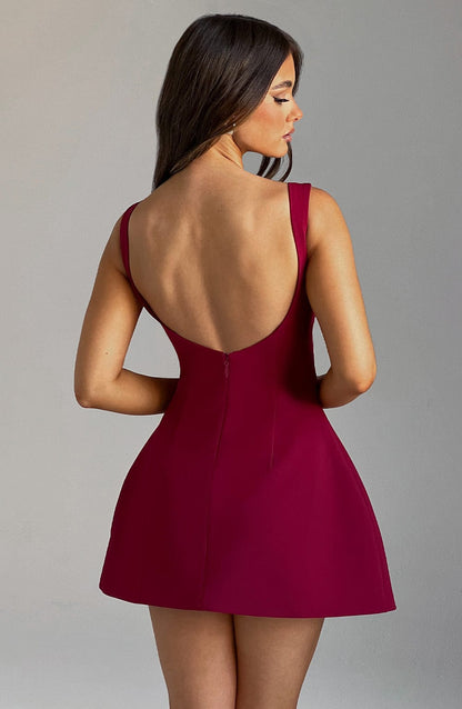Alana Mini Elbise – Şarap Bordosu